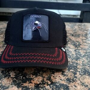 Goorin Bros The Animal Farm Trucker Hat Cap Black Widow Deadly Spider EUC !!